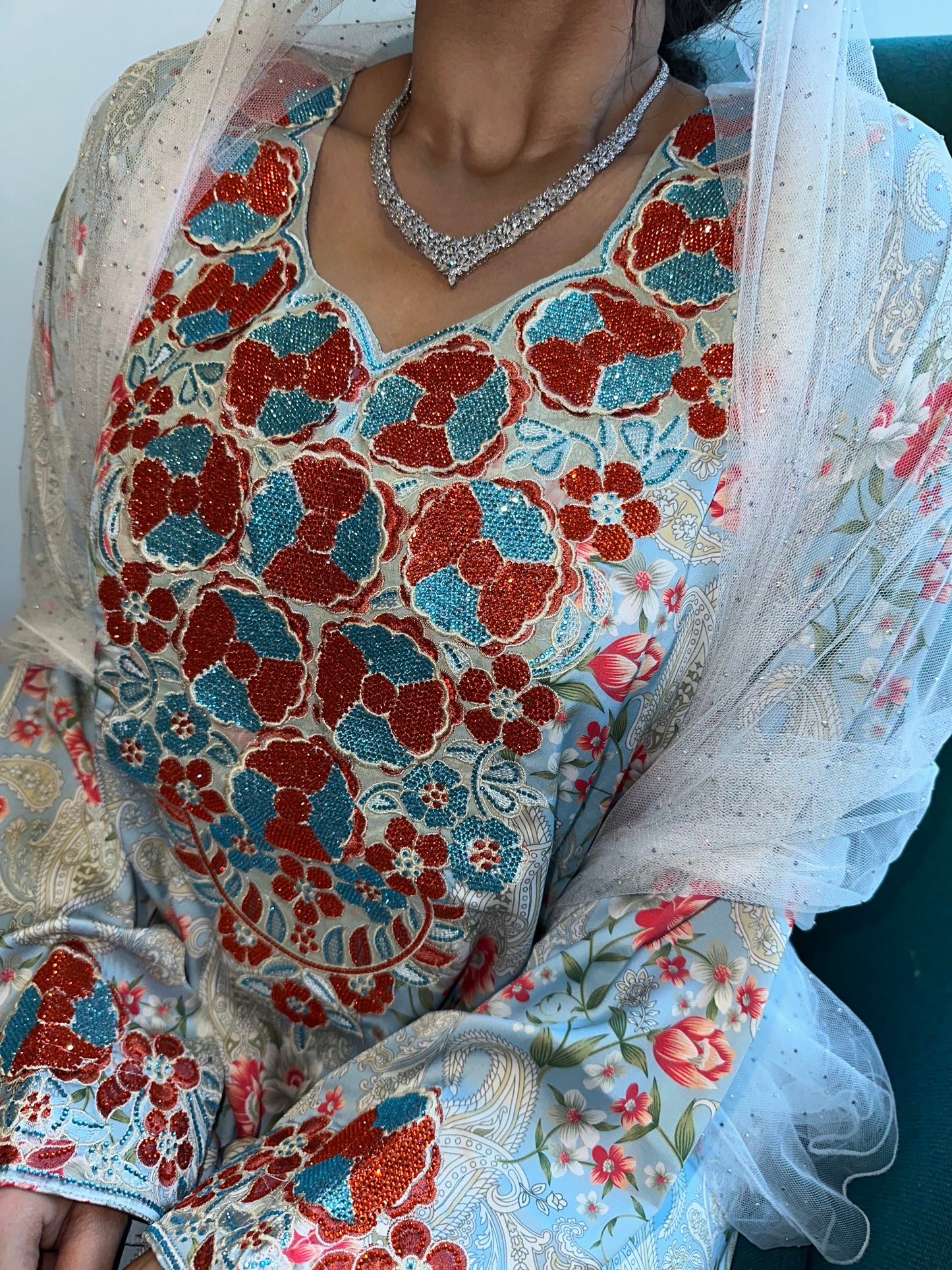 Blue and red pure silk mkhawar