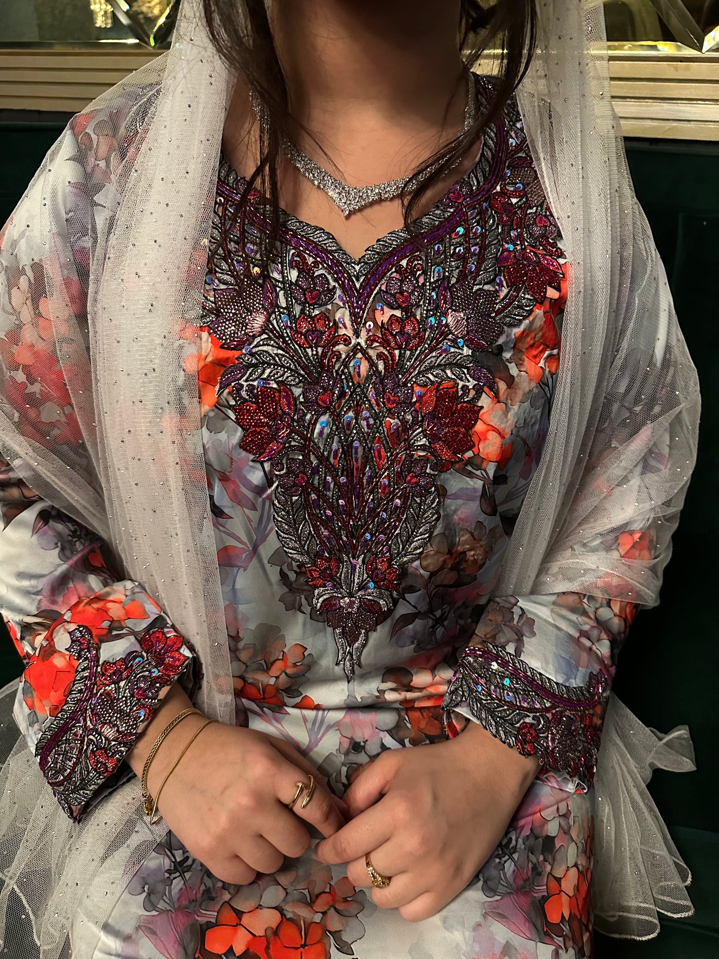 Pure silk with chiffon Shiela and back corset mkhawar