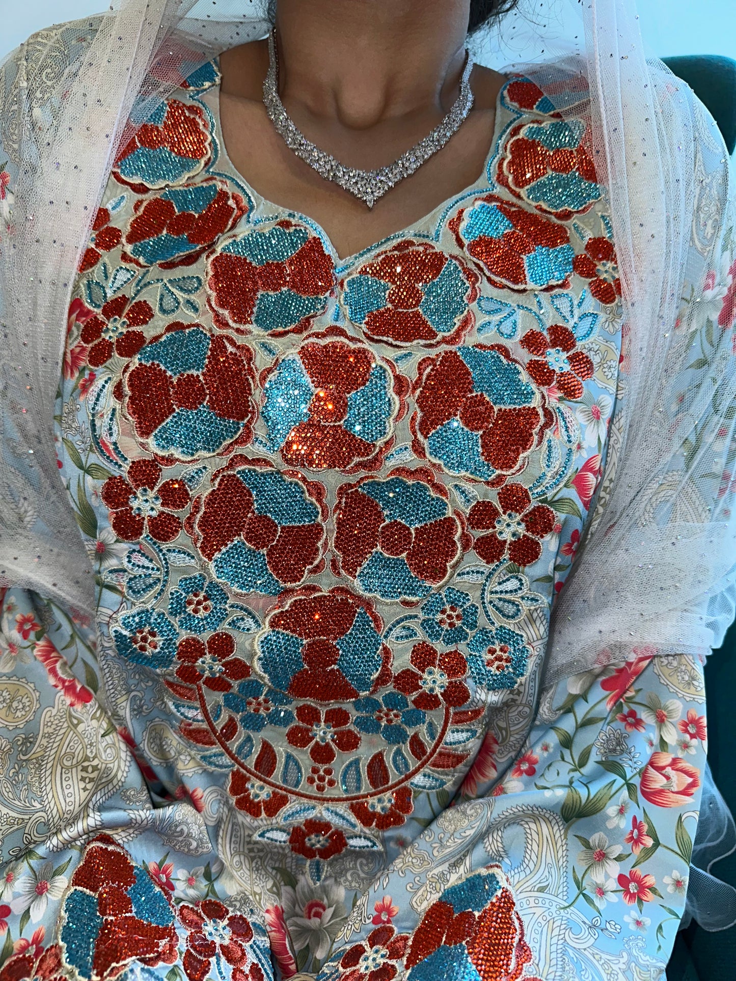 Blue and red pure silk mkhawar