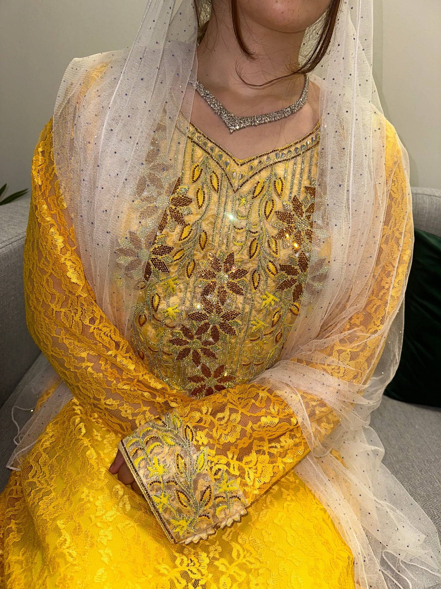 Yellow Lace mkhawar with inner