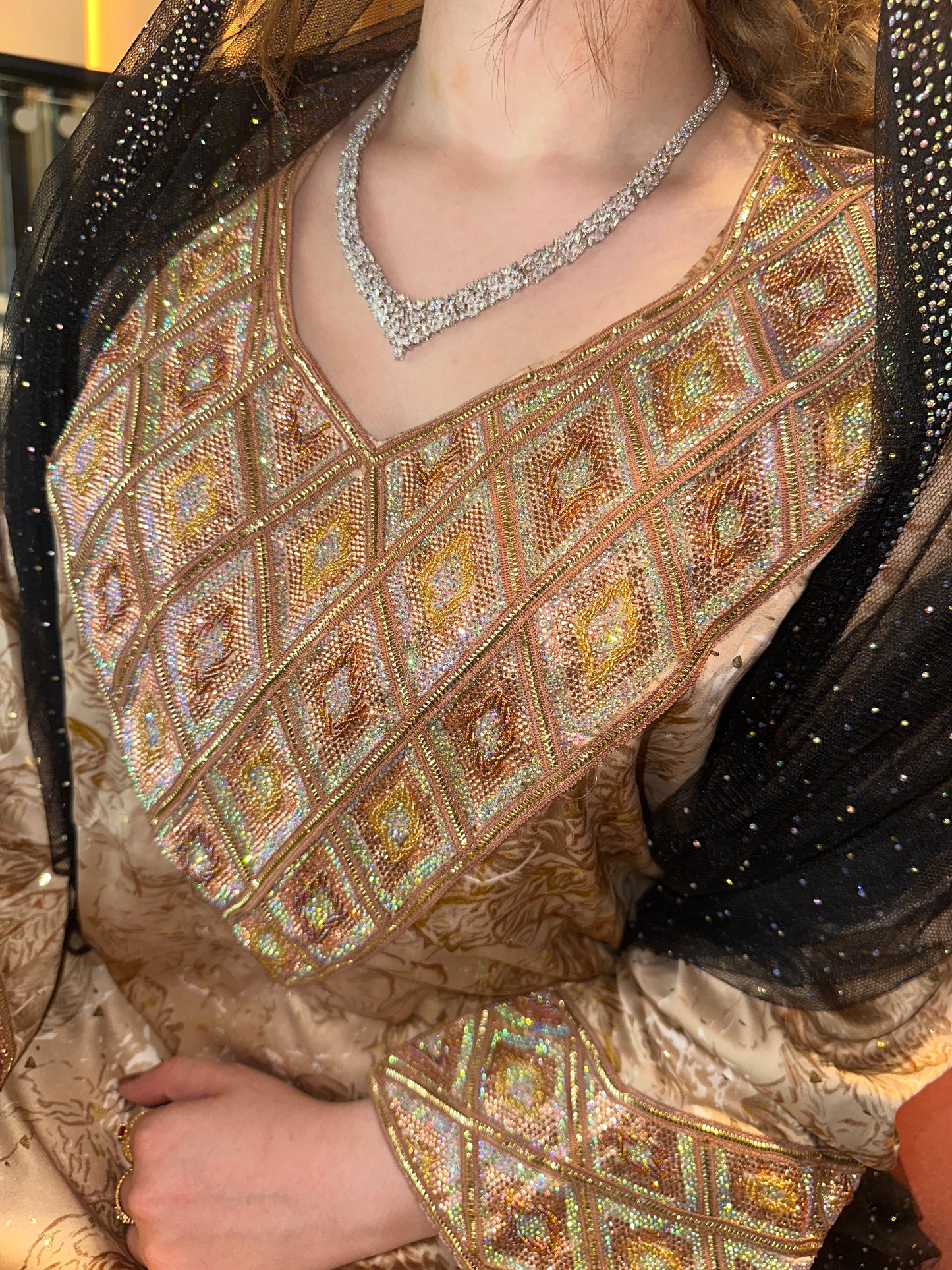 Purple, pink, cream and olive beaded mkhawar corset back