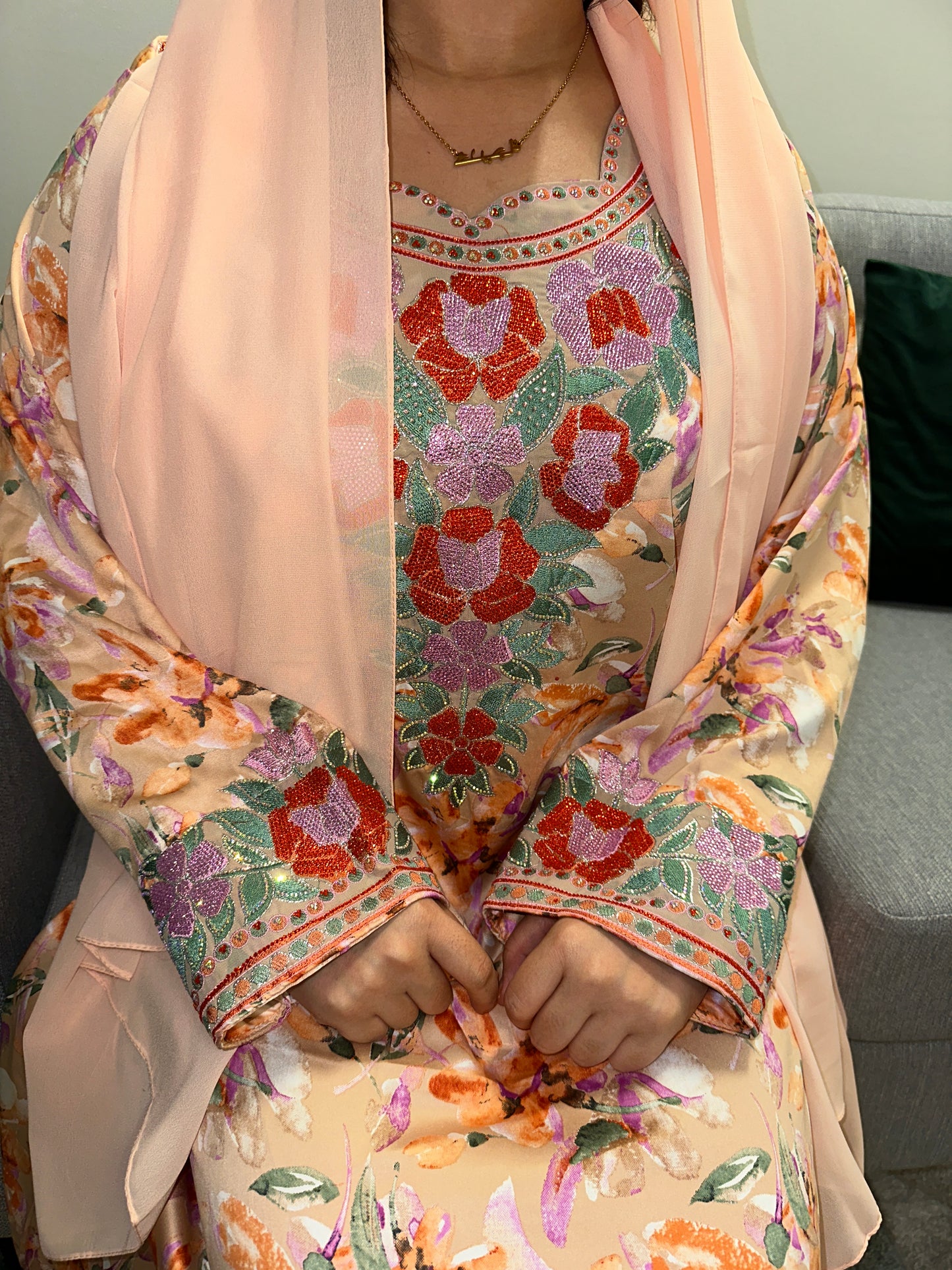 Peach mkhawar with matching Shiela
