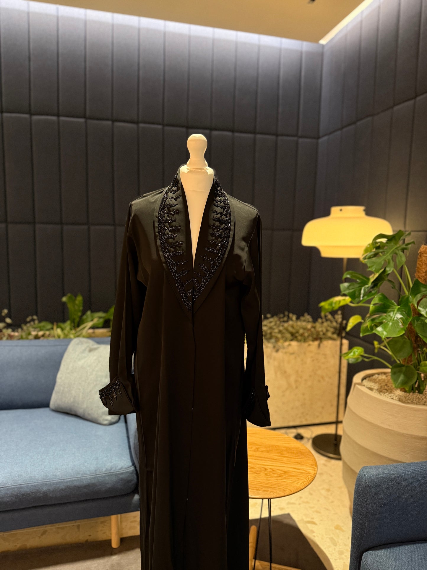 Black abaya with handmade black details and hijab included
