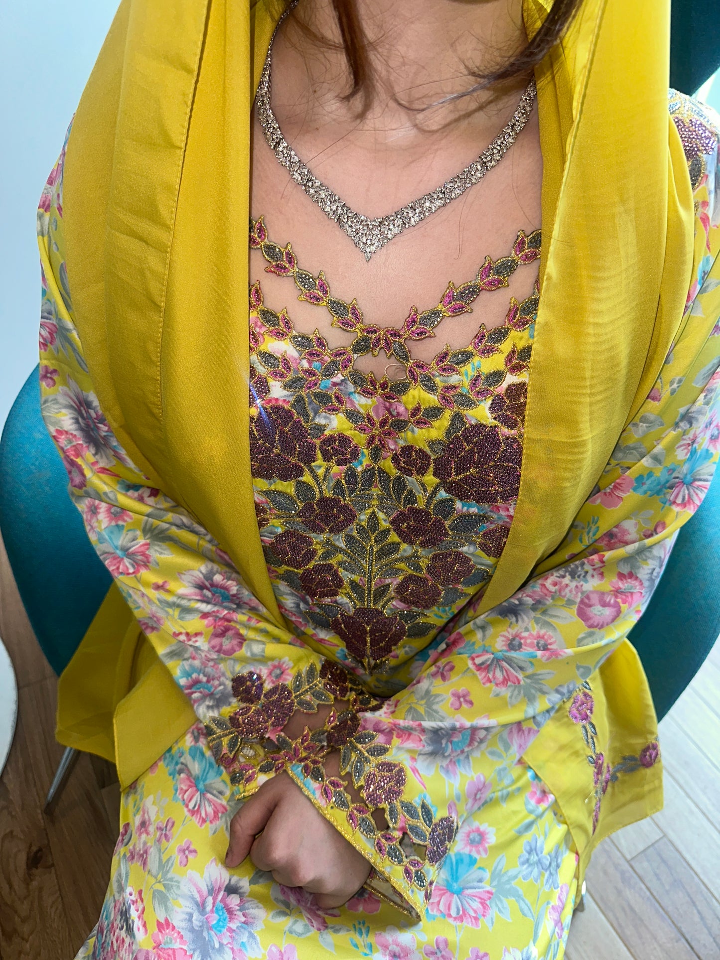 Yellow mkharram mkhawar with matching Shiela