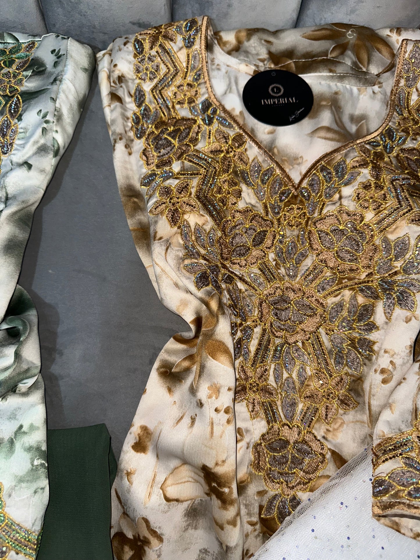 Cream, blue, green and rose mkhawars with matching Shiela