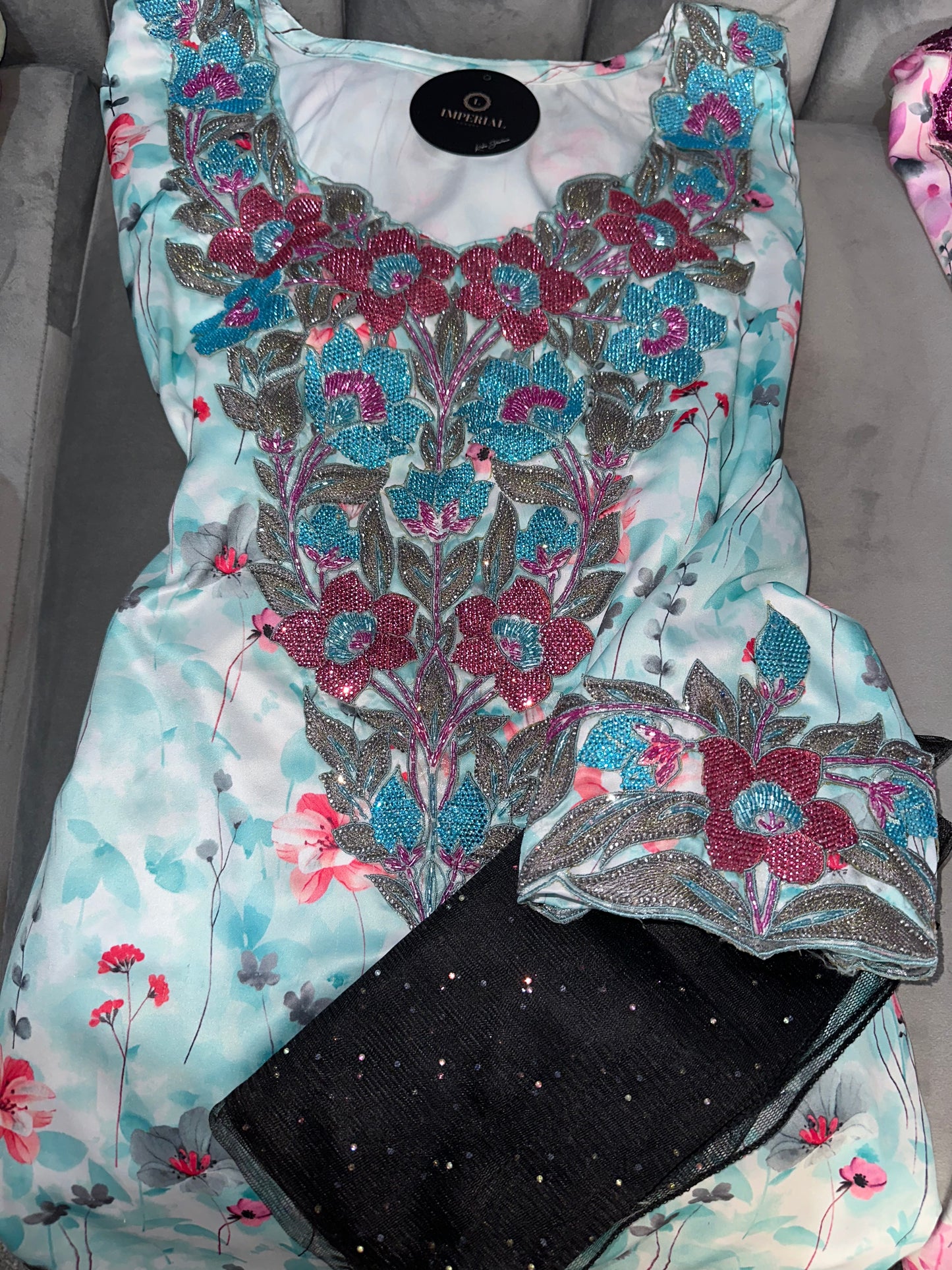 Pure silk mkhawar 3D and handmade work with corset