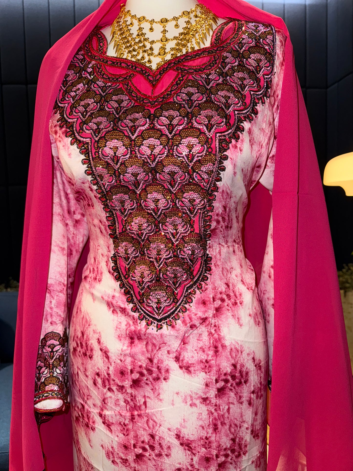 Pink mukhawar with hijab and corset back