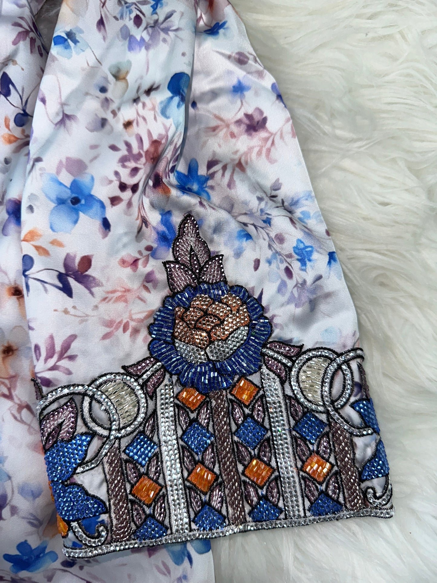 Blue mukhawar with handmade work pure silk and back corset