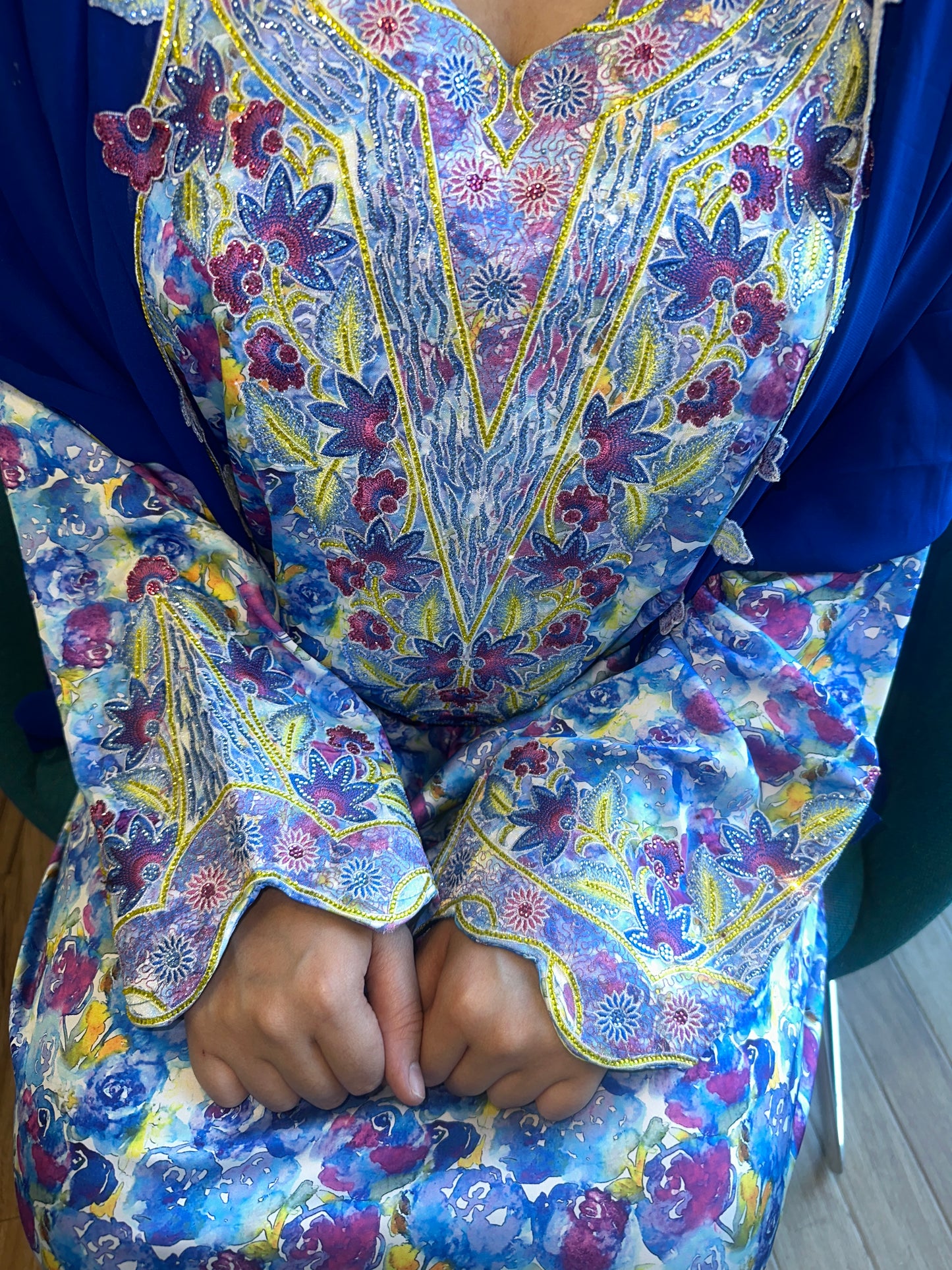 Blue pure silk with back corset and big Shiela