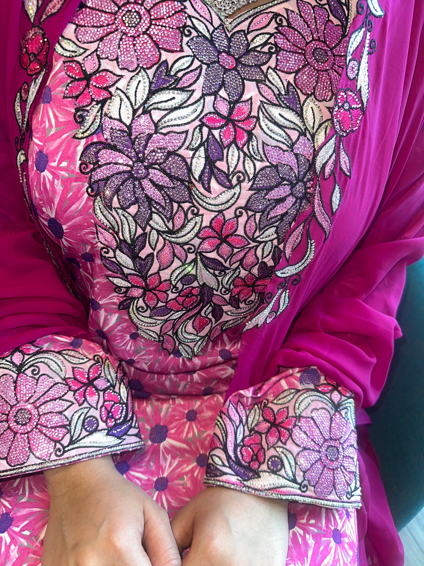 Pink pure silk mkhawar with big Shiela