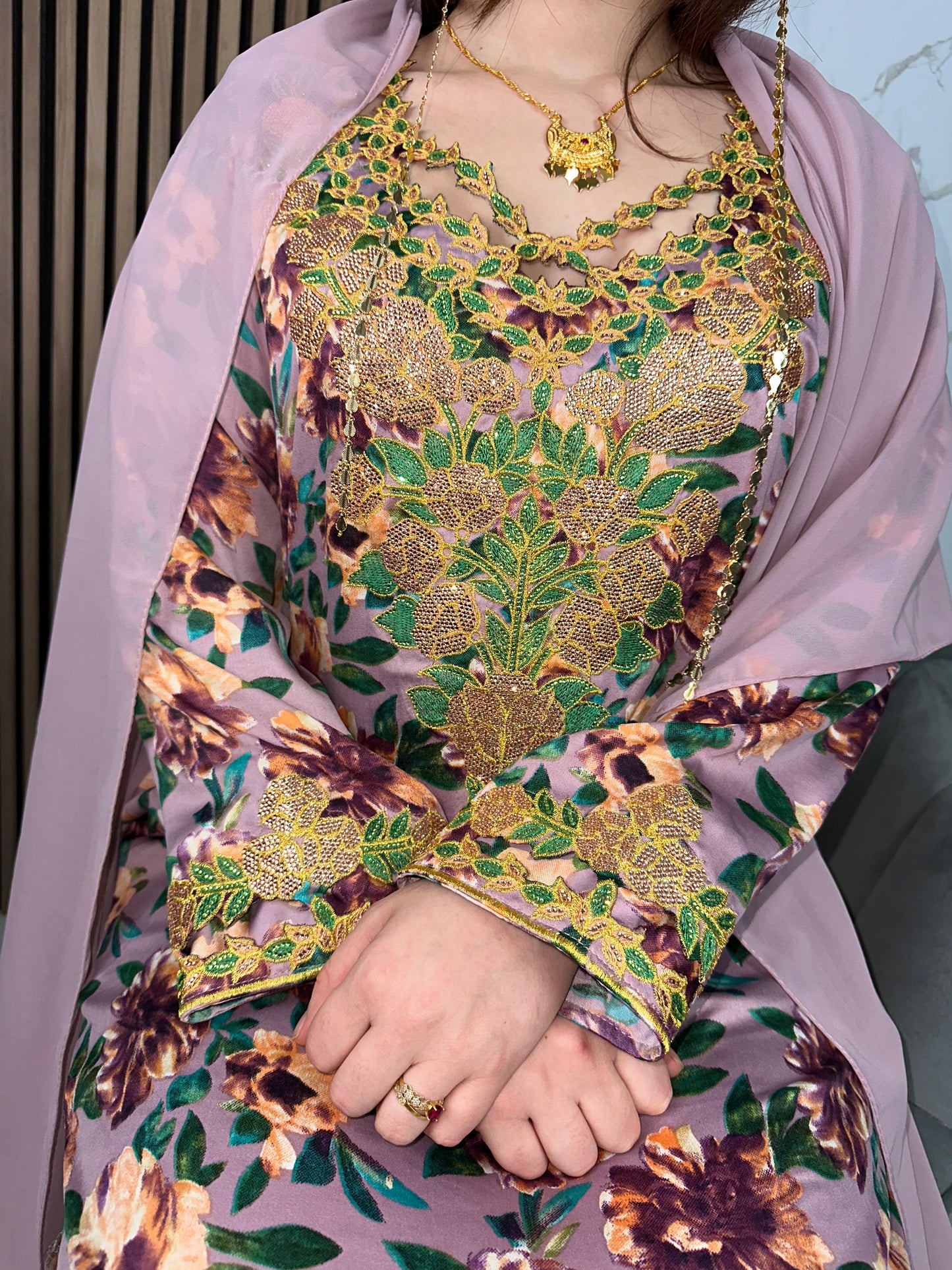 Purple mkharram mukhawar dress with matching Shiela