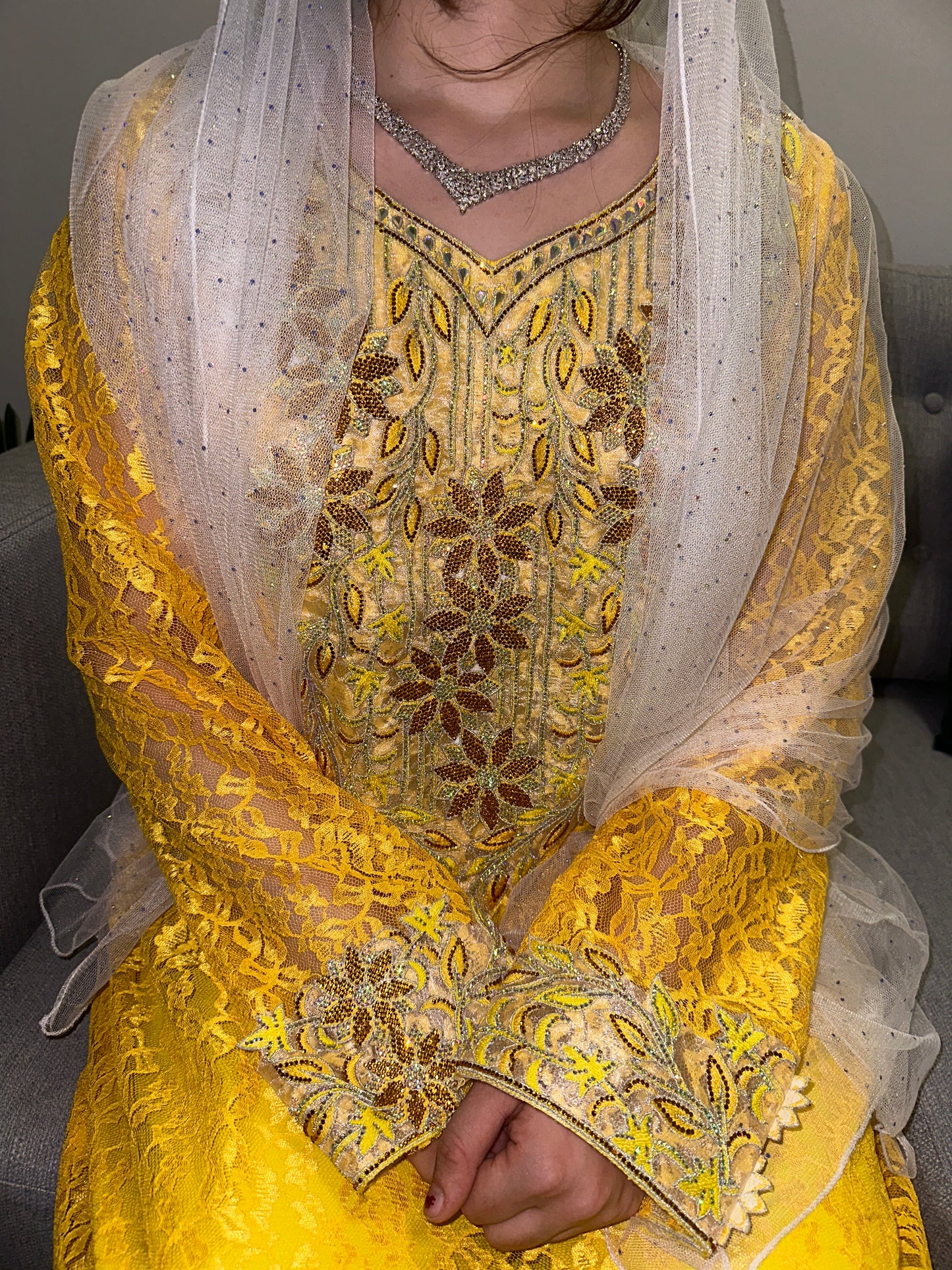 Yellow Lace mkhawar with inner