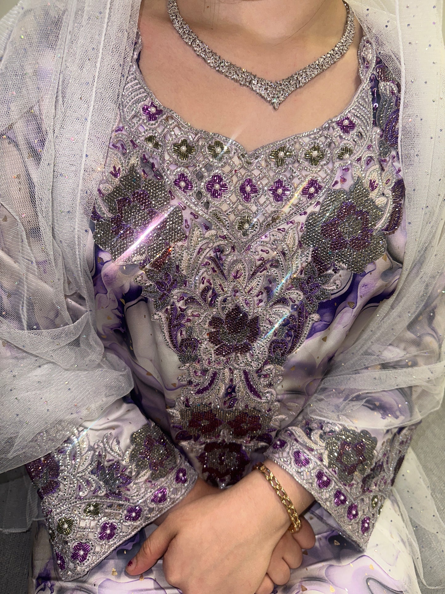 Purple pure silk mkhawar with corset back