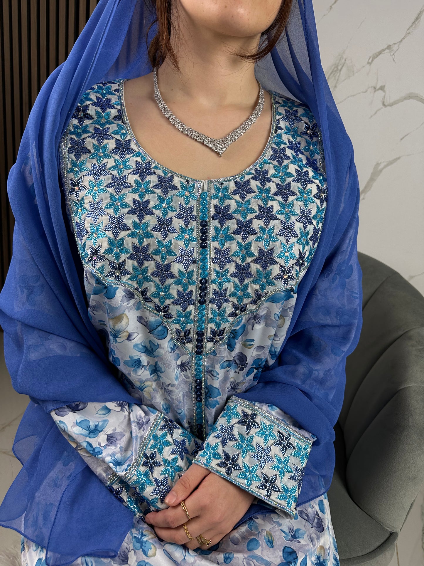 Blue mkhawar with match Shiela