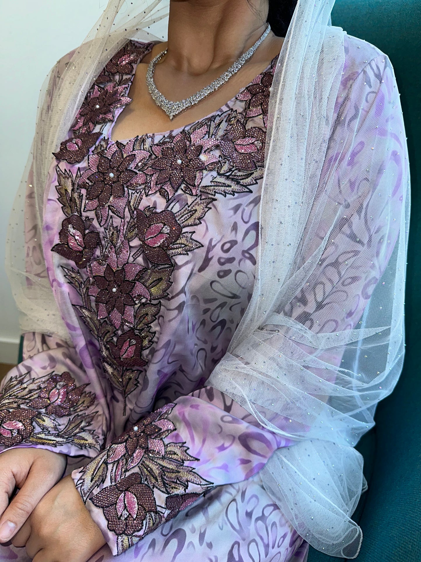 Purple pure silk mkhawar with corset back