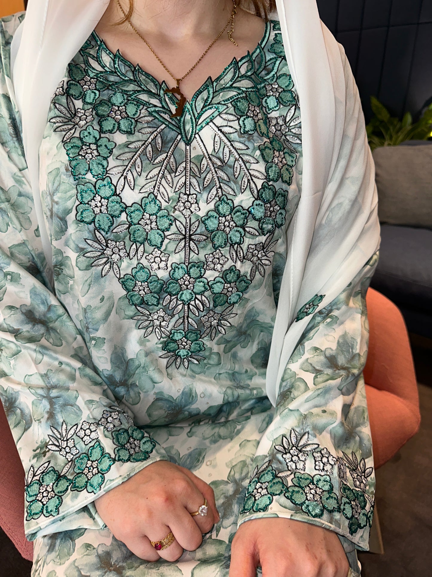 Summer colors mkhawars, pink, purple, beach and green with matching Shiela hijab