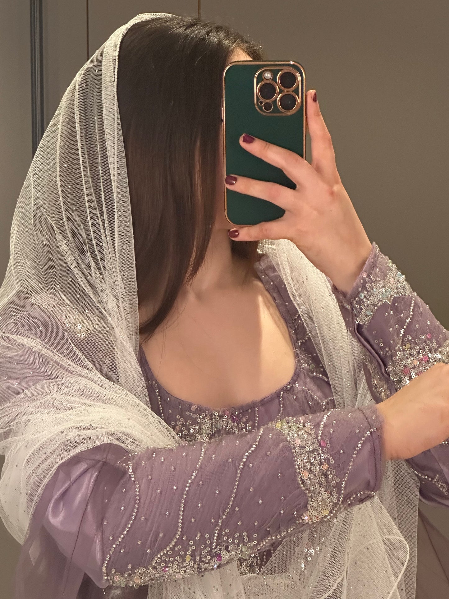 Purple dress fully handmade work