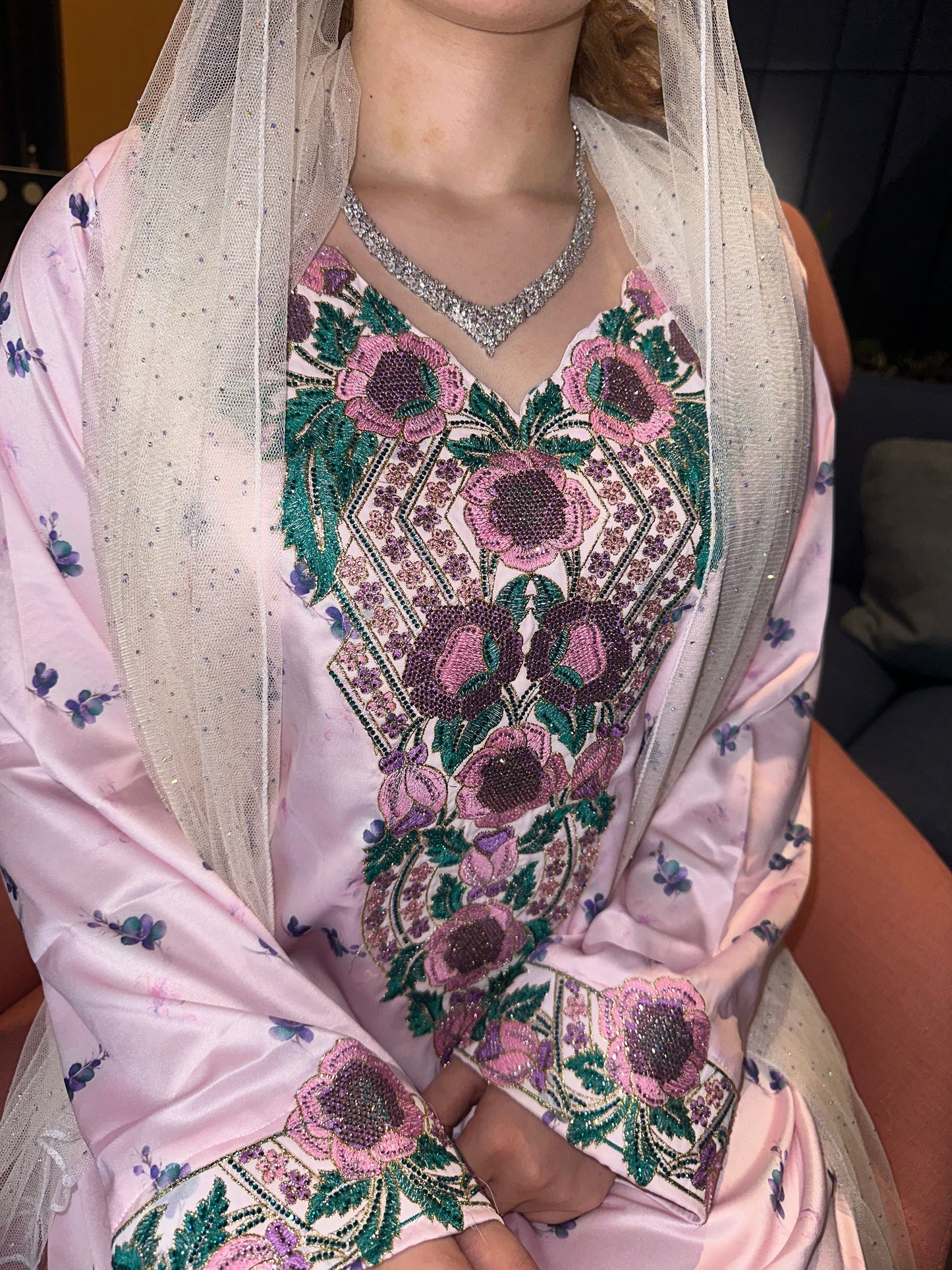 Pink2 mkhawar with chiffon Sheila