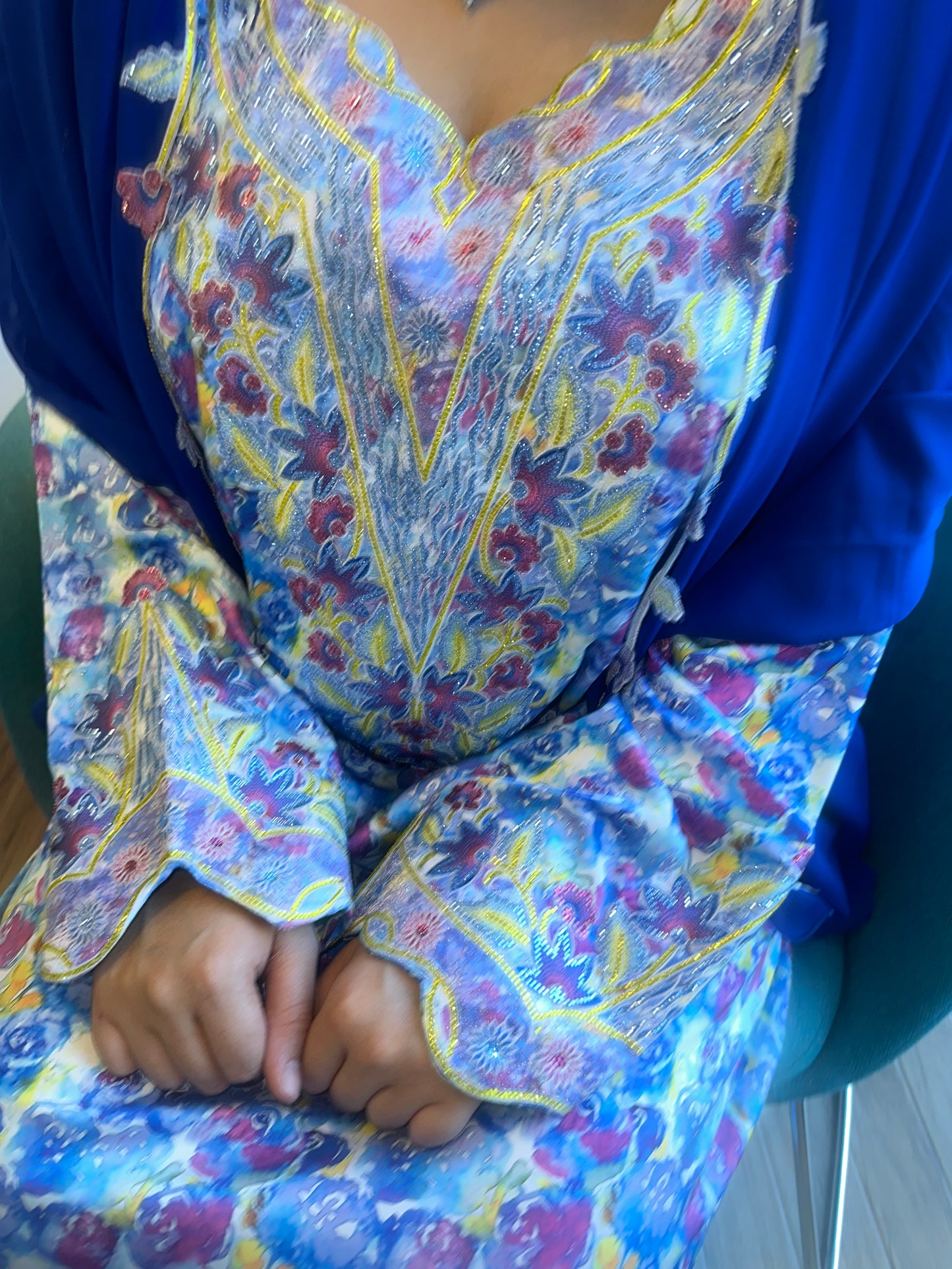 Blue pure silk with back corset and big Shiela
