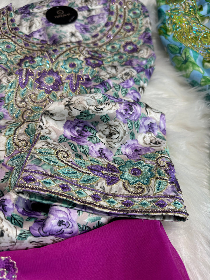 Purple floral mukhawar with matching hijab