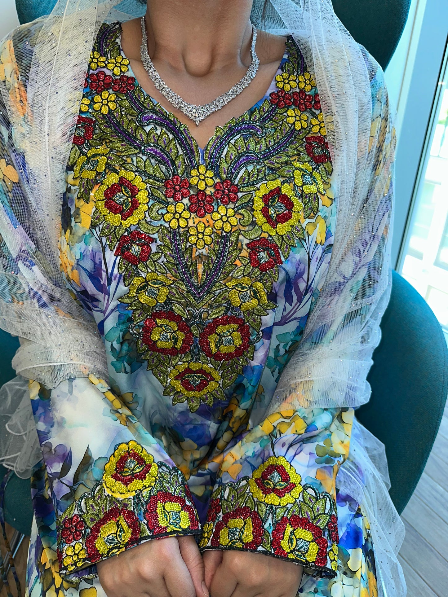 Purple and green pure silk mkhawar