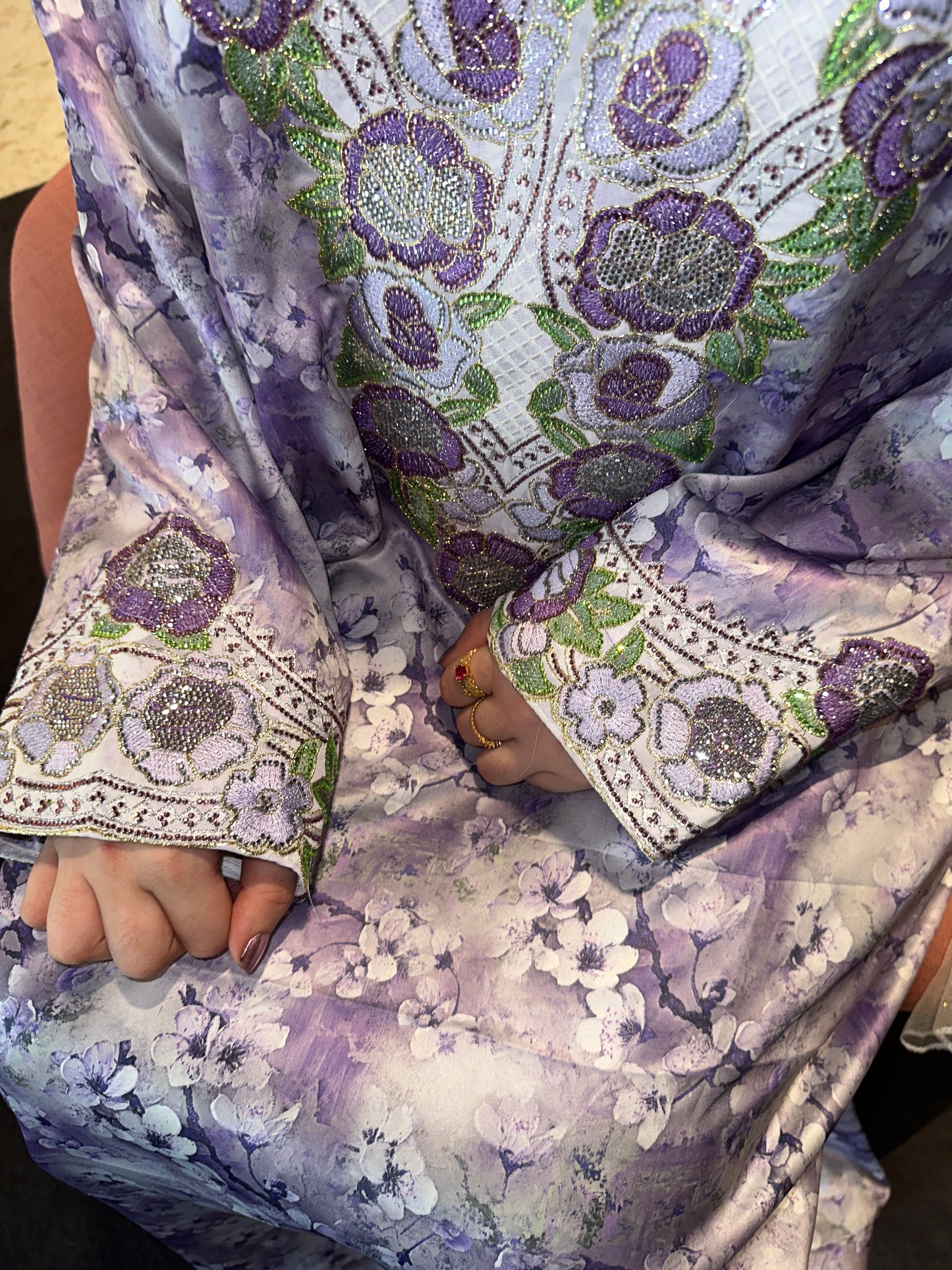 Purple mkhawar with chiffon Shiela