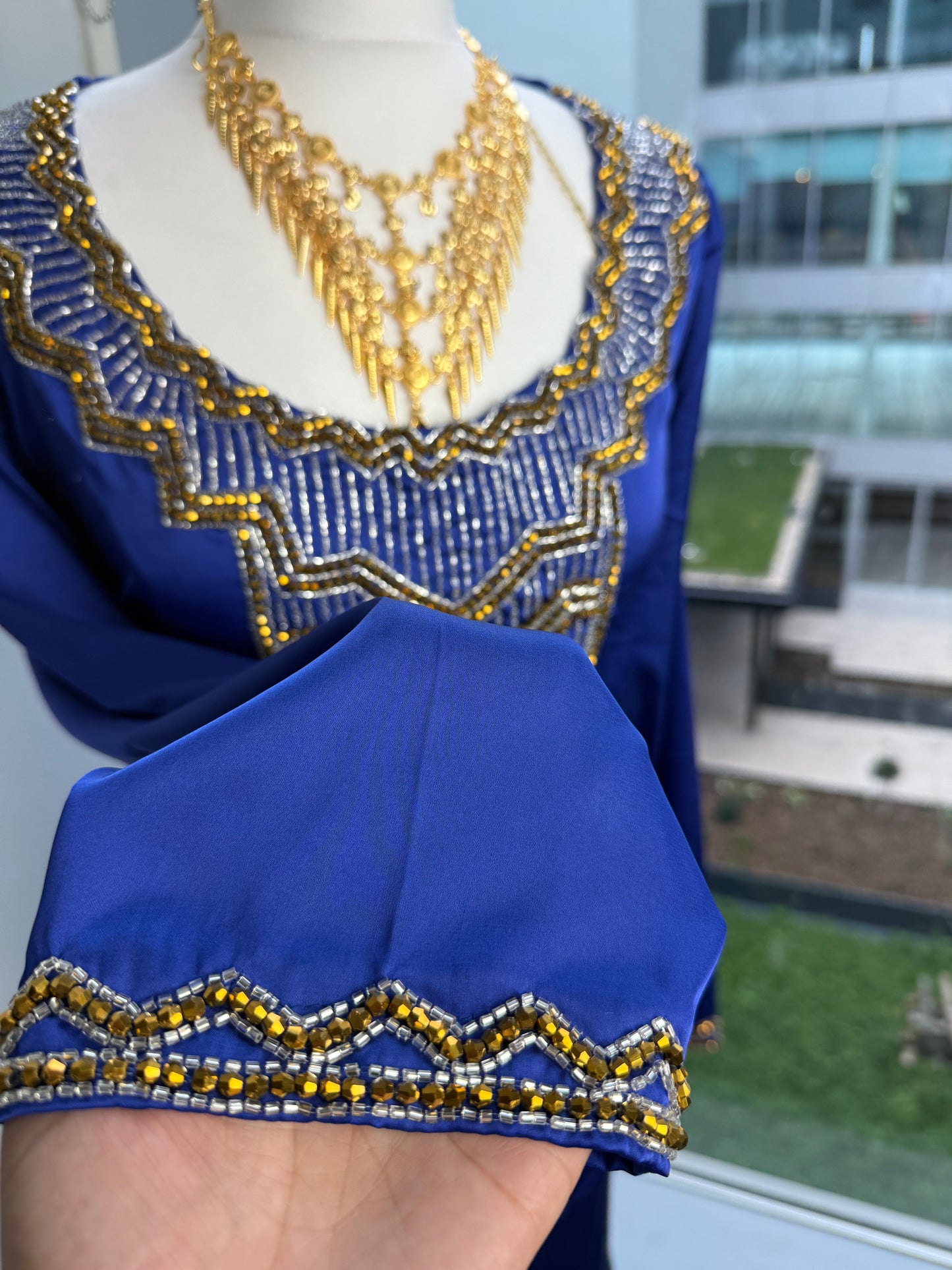 Blue and gold silk Mukhawar