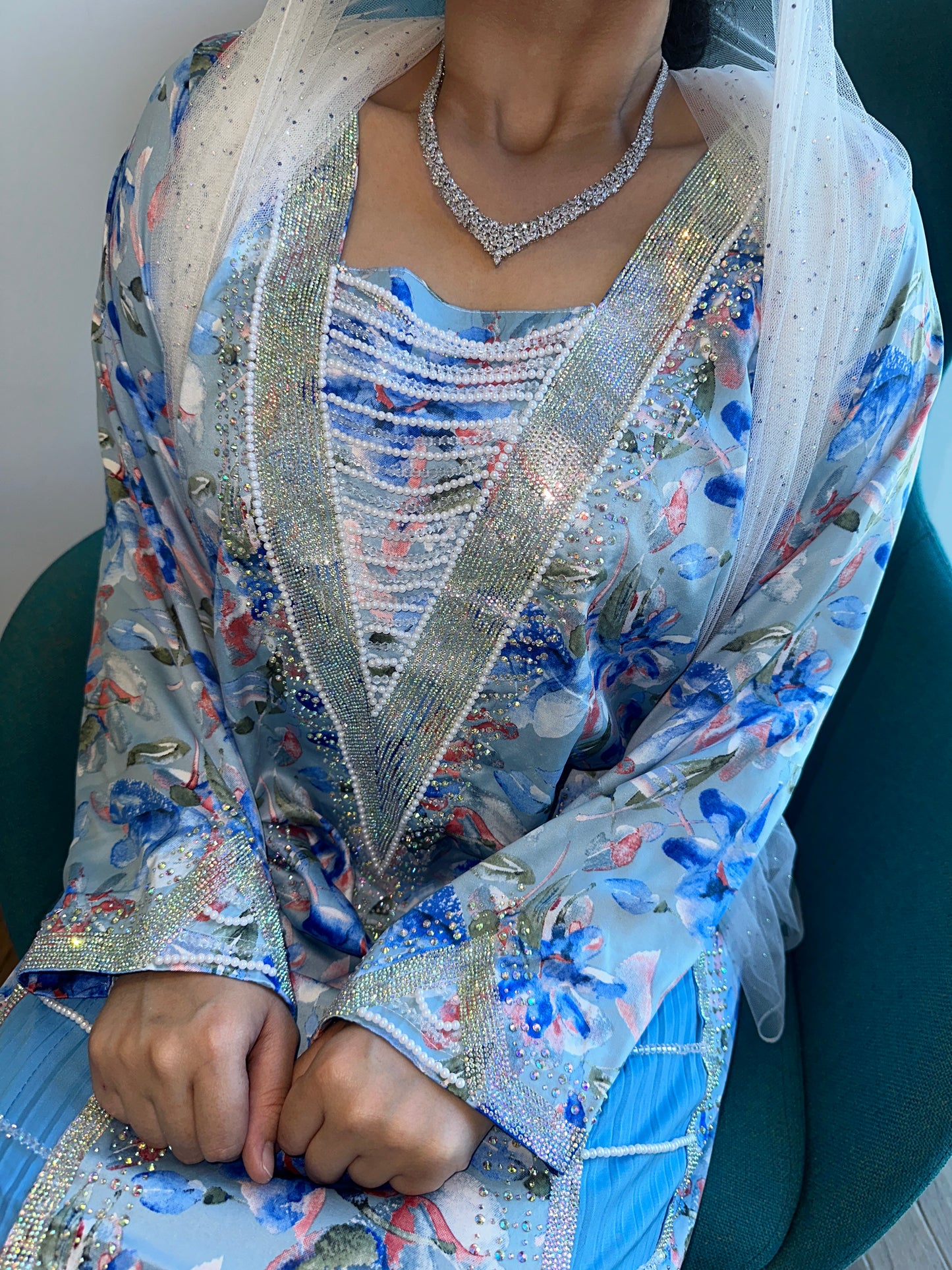 Blue mkhawar with kasarat