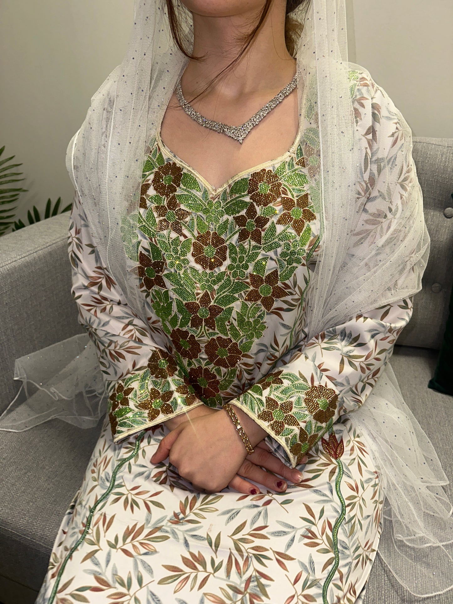 Green Indonesian silk mkhawar