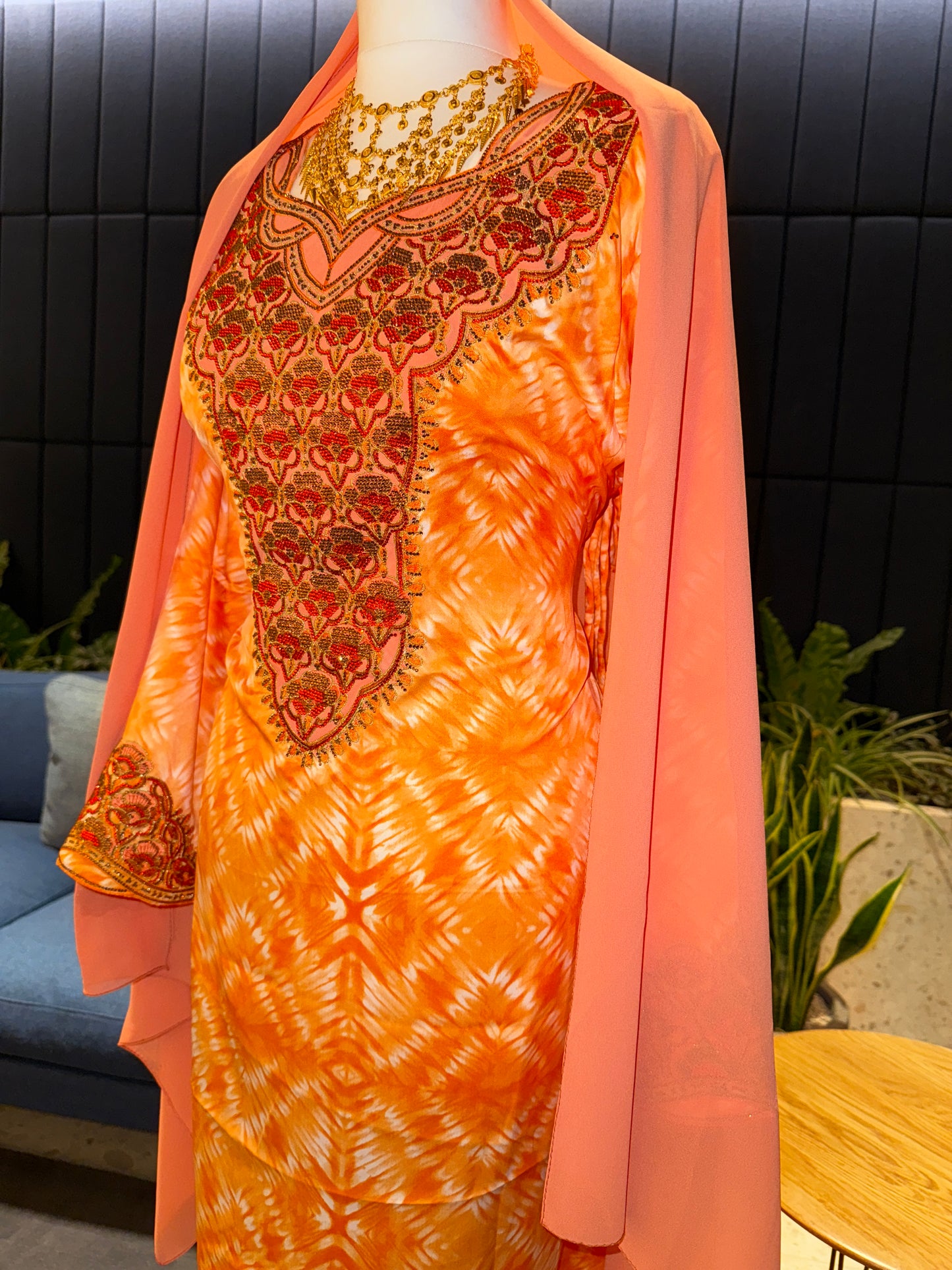 Orange2 mukhawar with hijab and back corset