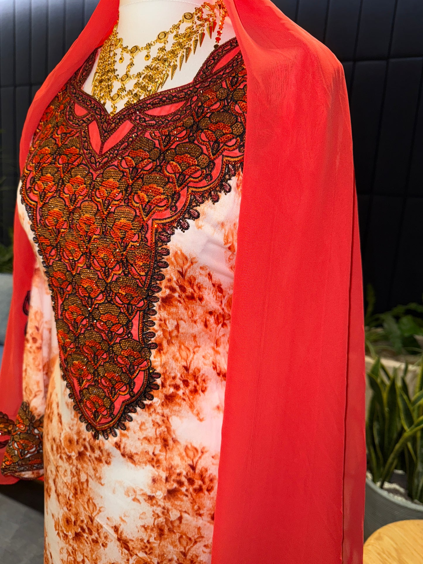 Orange2 mukhawar with hijab and corset back