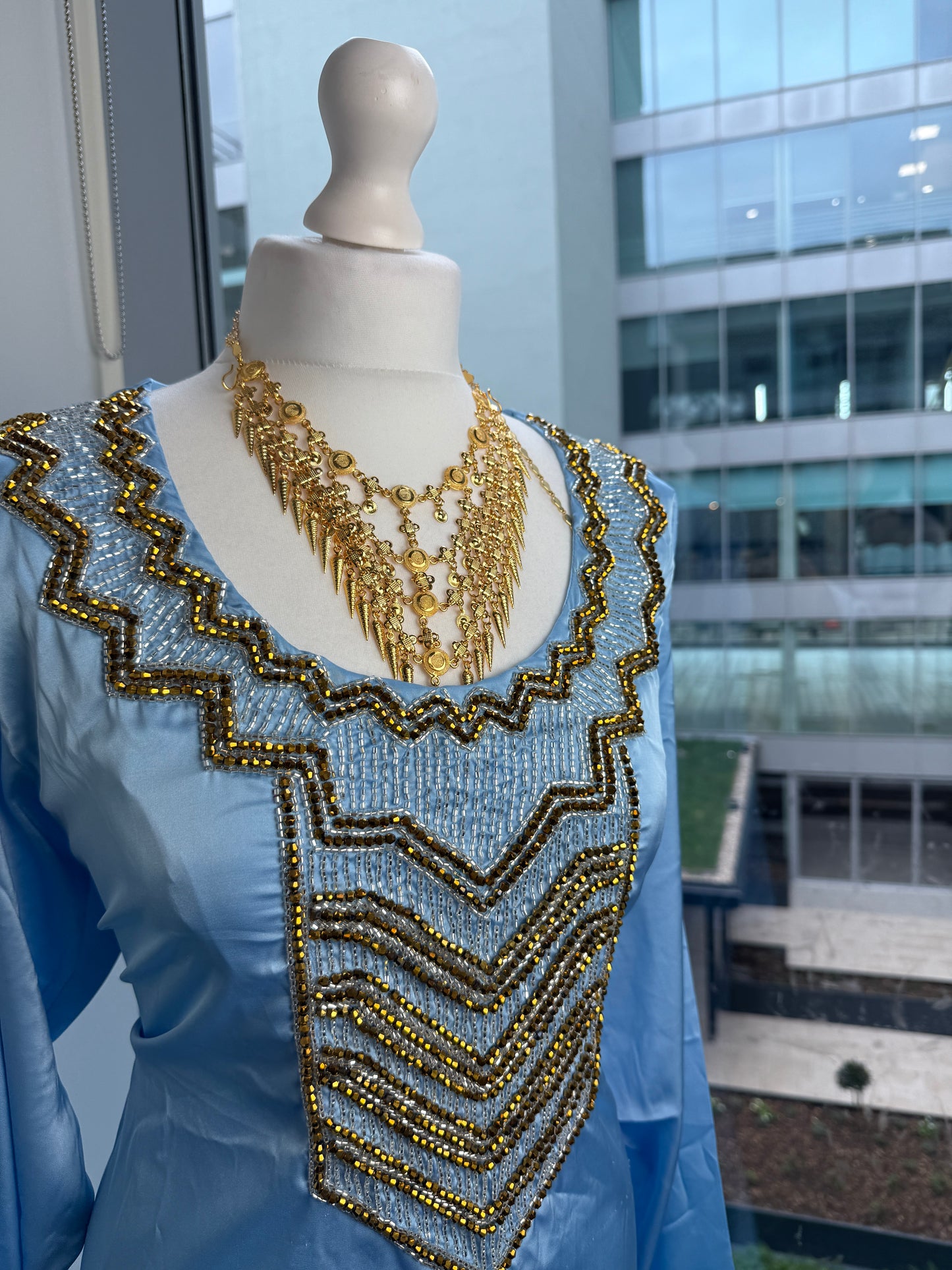 Blue and gold silk Mukhawar
