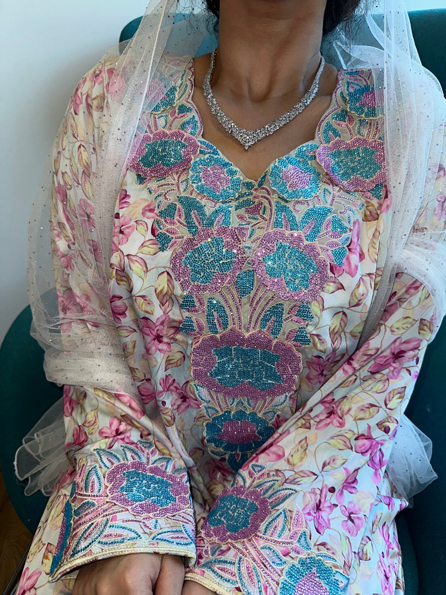 Pink and blue pure silk mkhawar