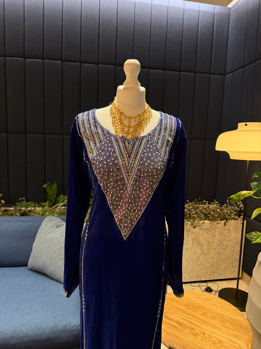 Light blue velvet mkhawar