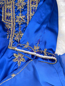 Royal blue mukhawar with matching Sheila handmade work