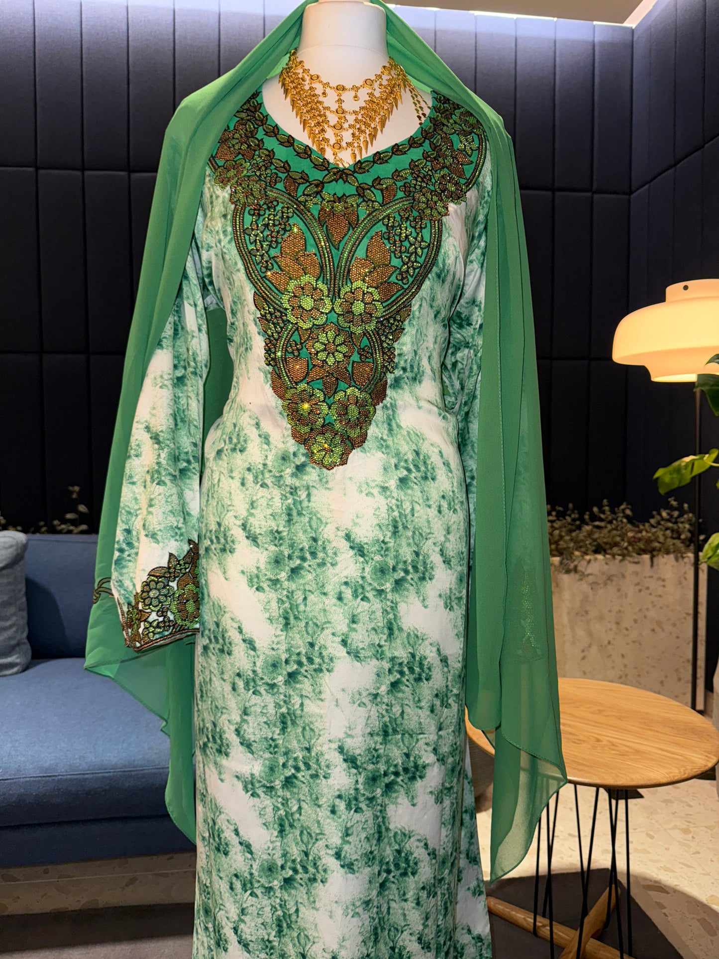 Green mukhawar with hijab and corset back