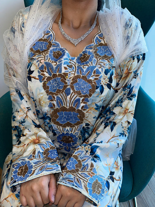 Blue pure silk mkhawar