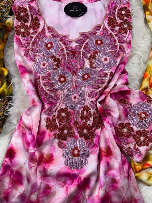 Pink5 3D mukhawar pure silk handmade work