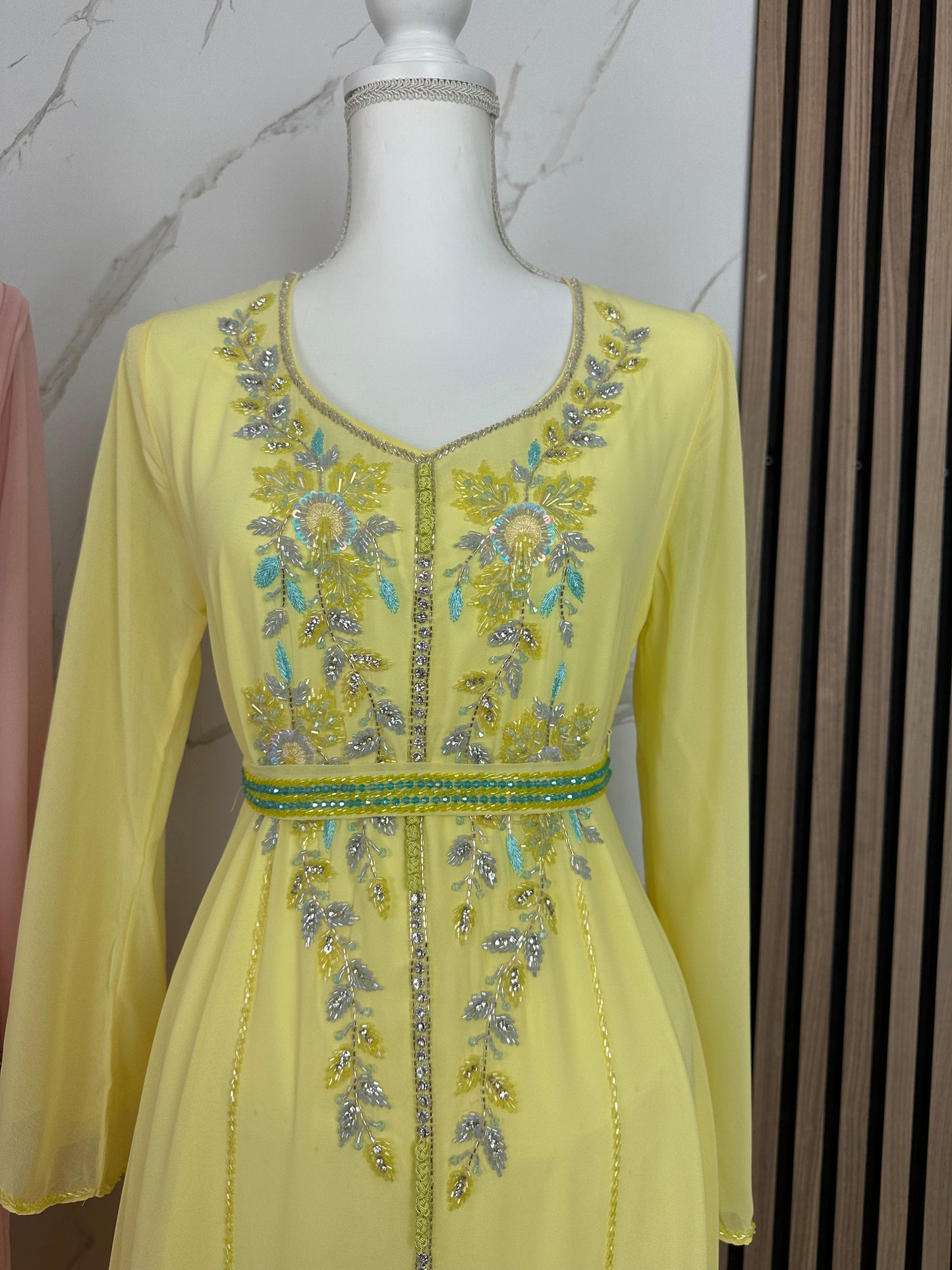 Yellow caftan dress fully handmade work