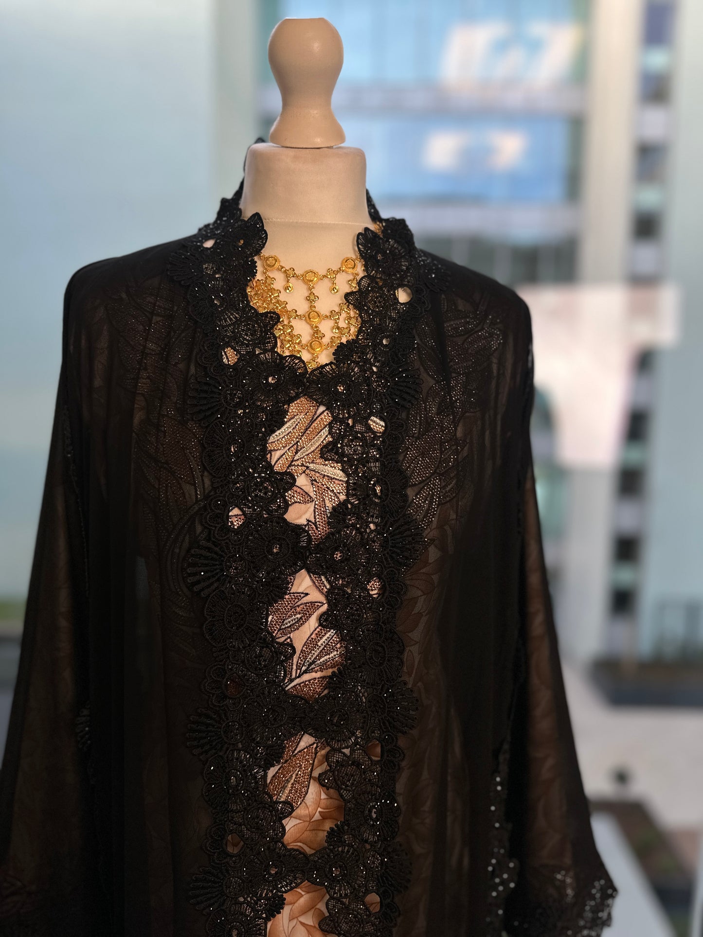 Black chiffon flowers abaya with hijab included