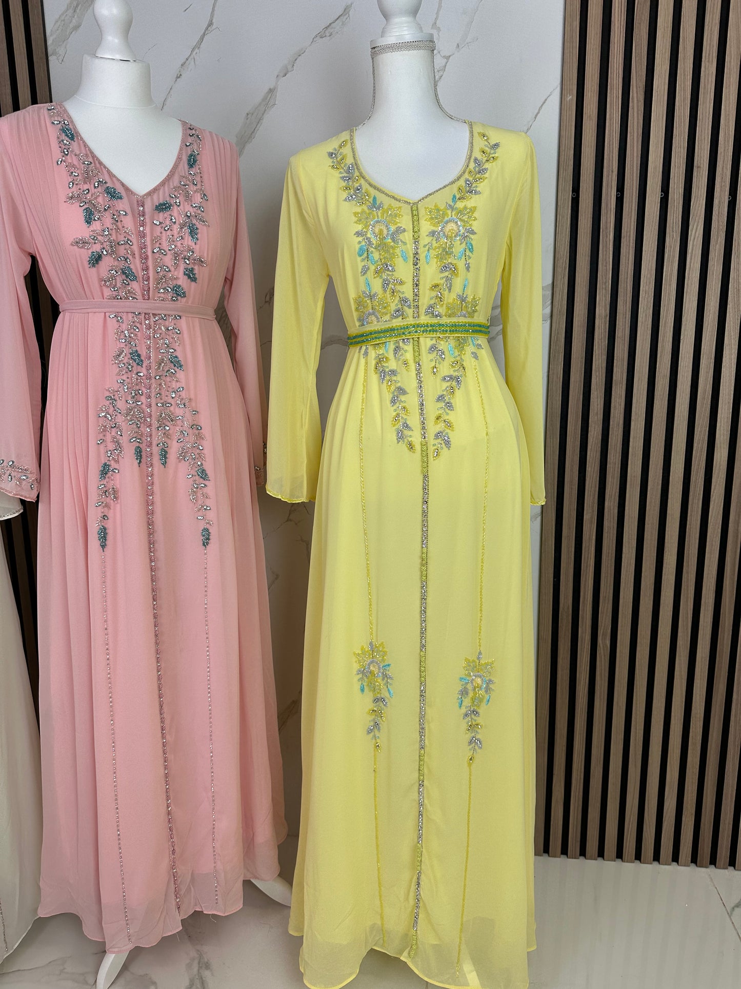 Yellow caftan dress fully handmade work