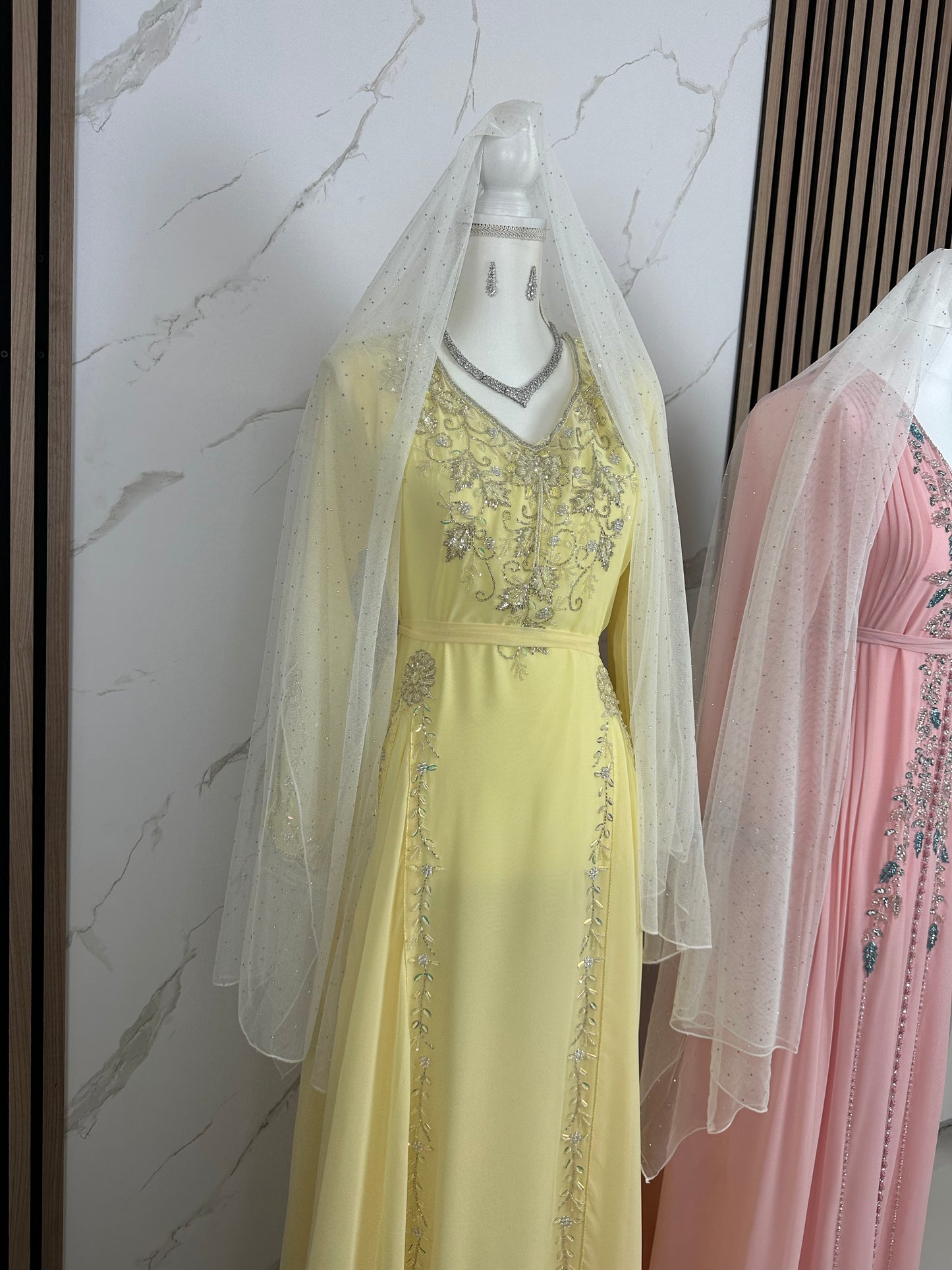 Yellow caftan dress fully handmade work with two kasarat