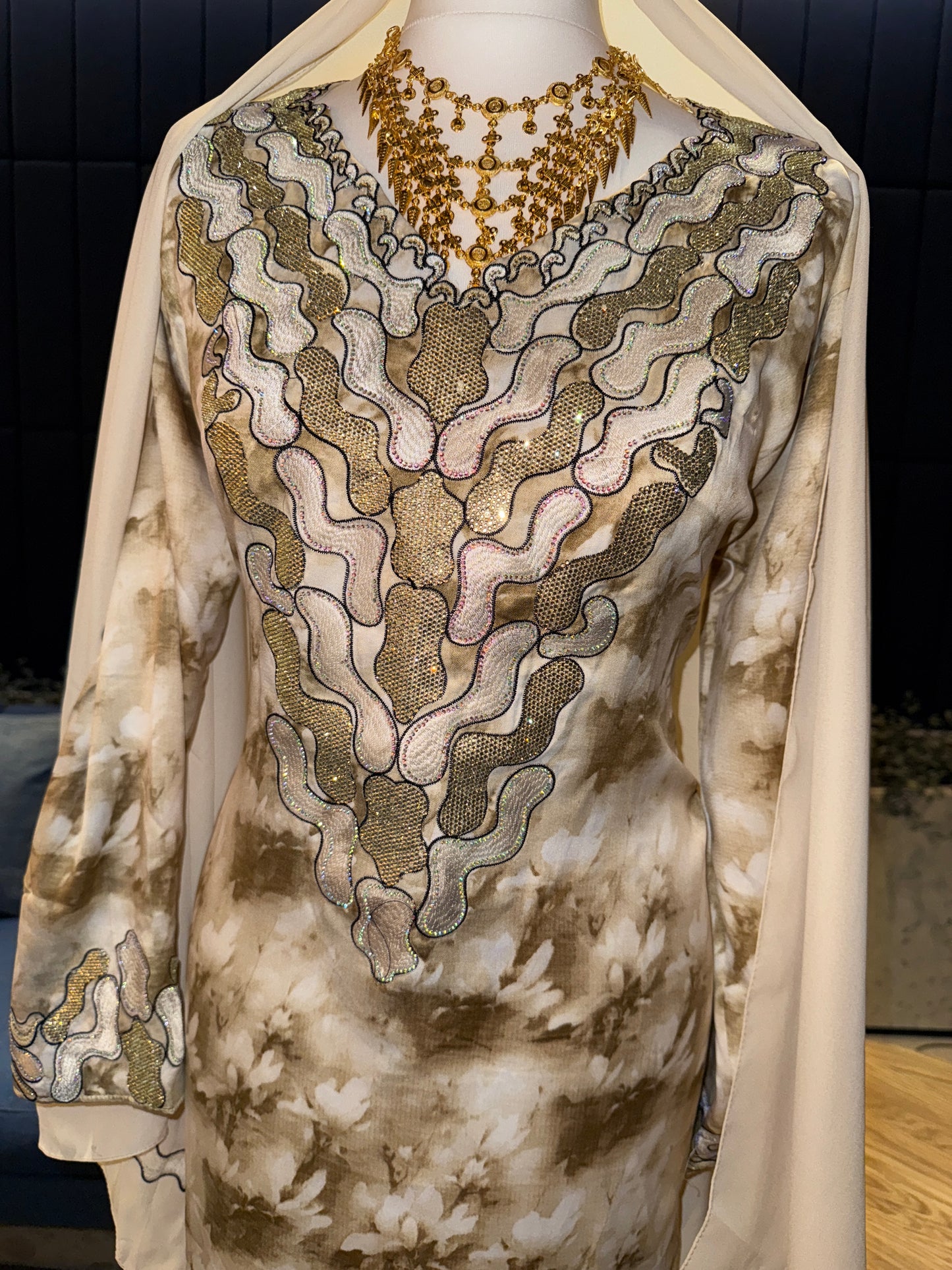 Creamy mukhawar with matching hijab and back corset