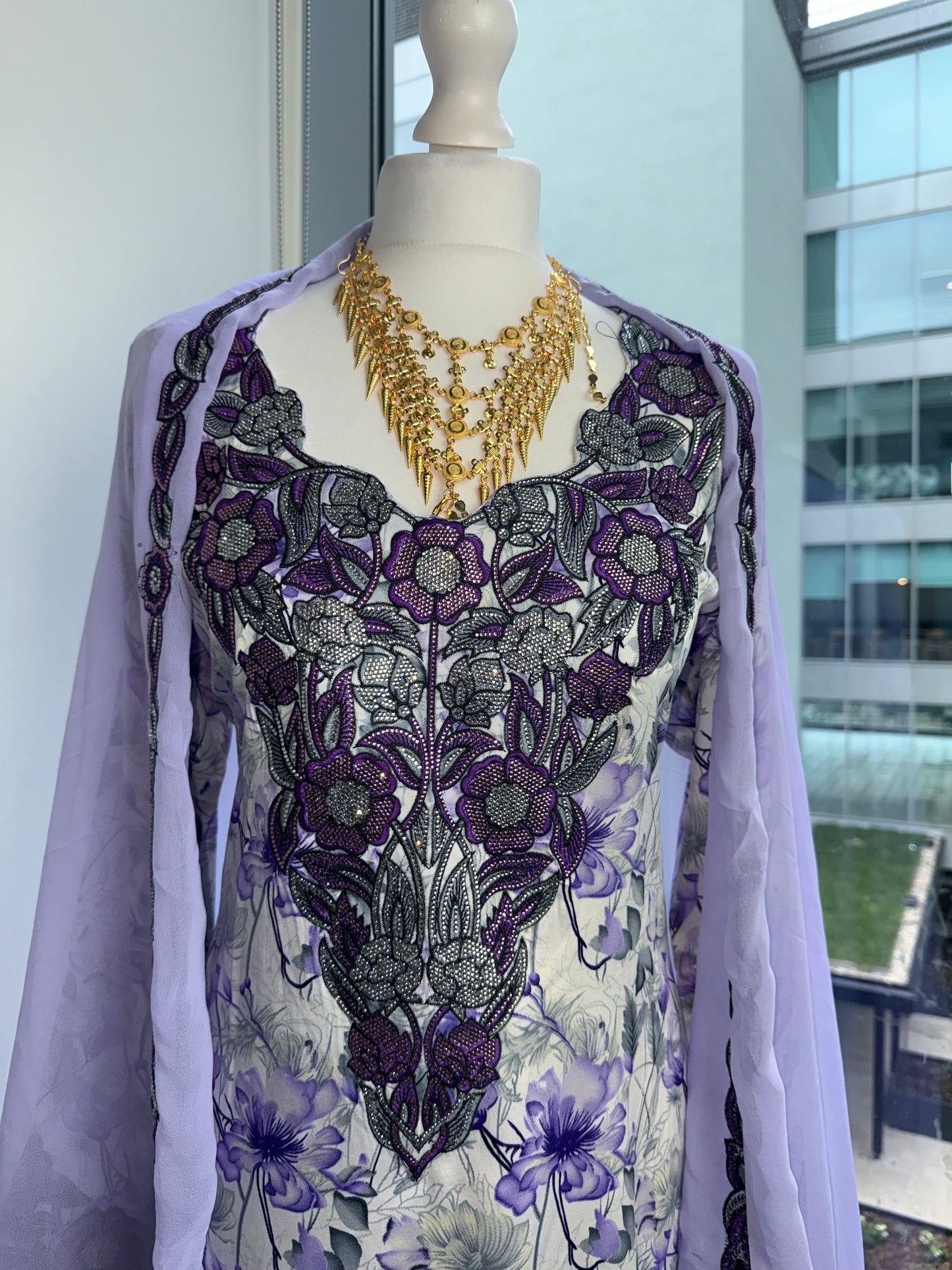 Purple and grey Mukhawar with matching Sheila