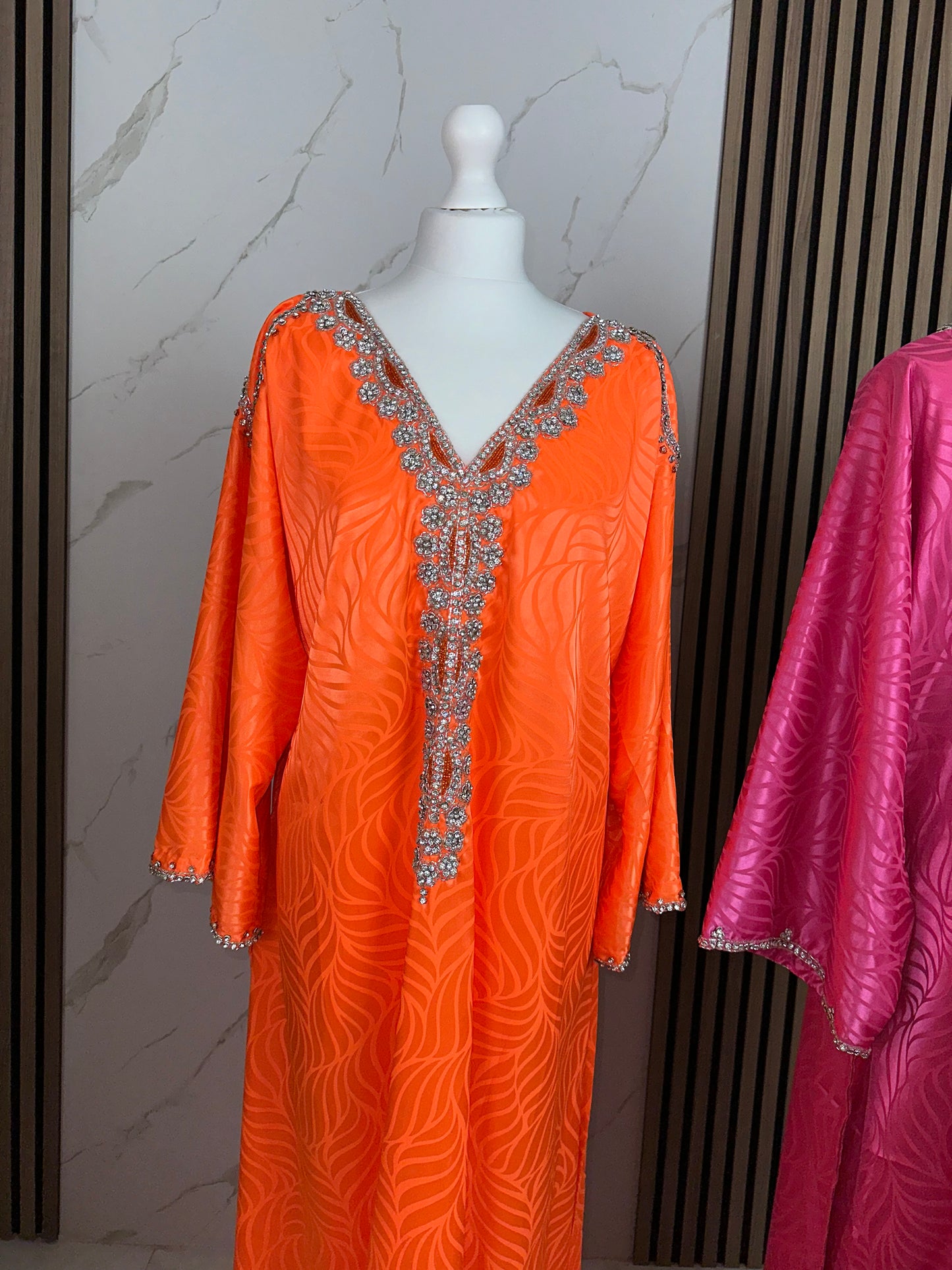 Orange large mkhawar handmade work pure silk