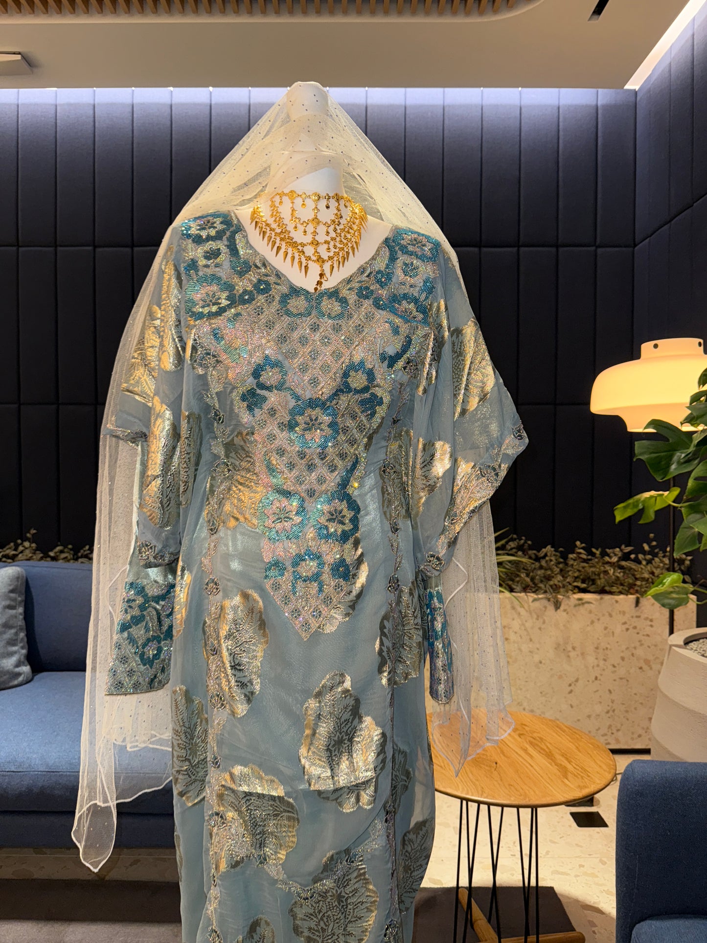 Emerati blue Thobe two pieces with belt inside