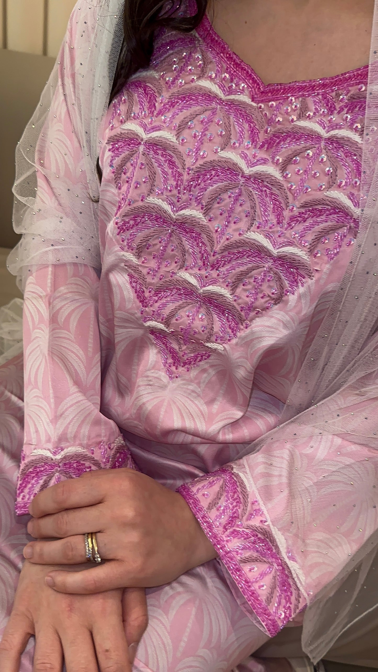 Pink nakhel pure silk mkhawar with corset