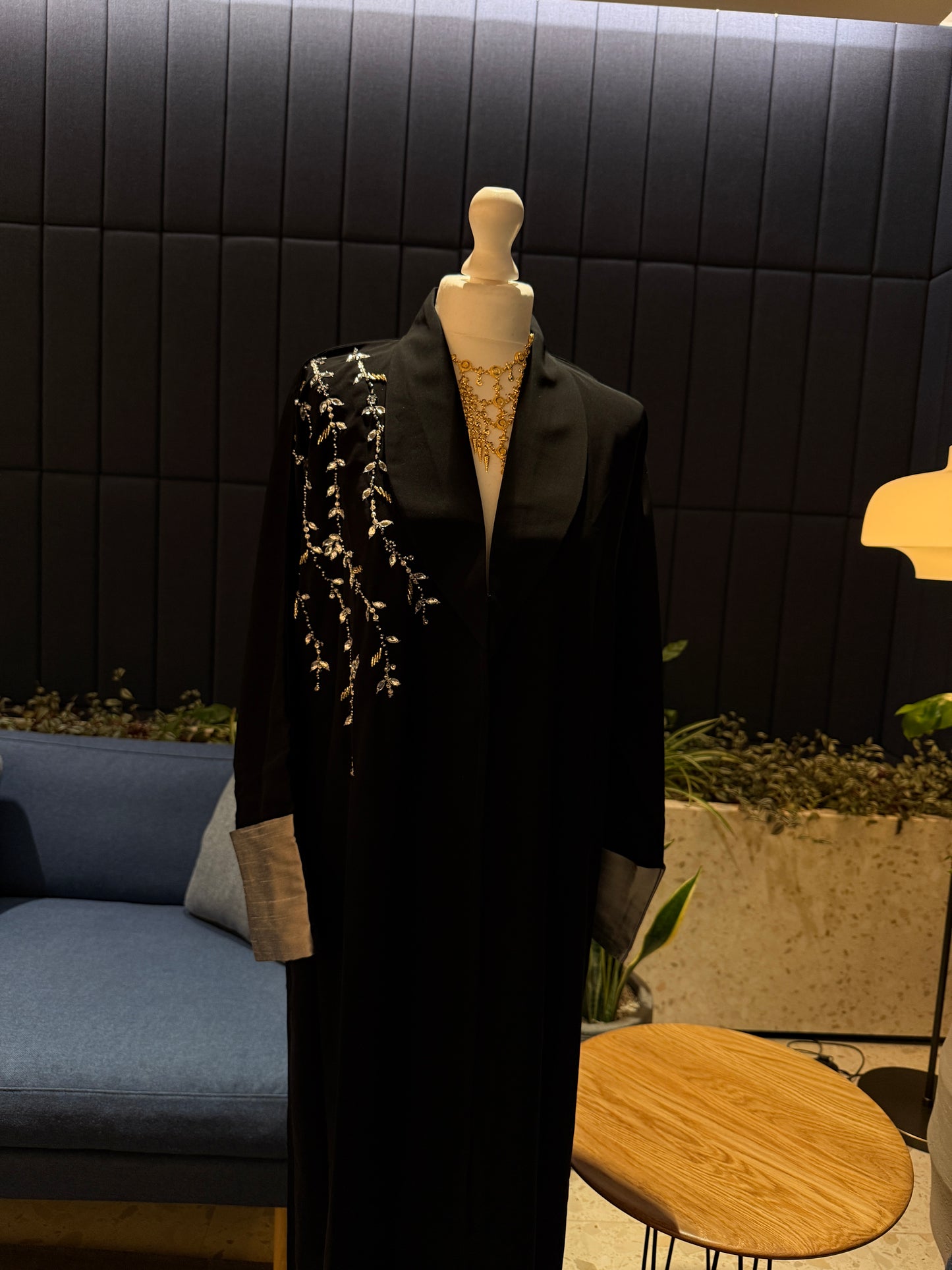 Black and silver simple abaya, handmade work details with hijab included