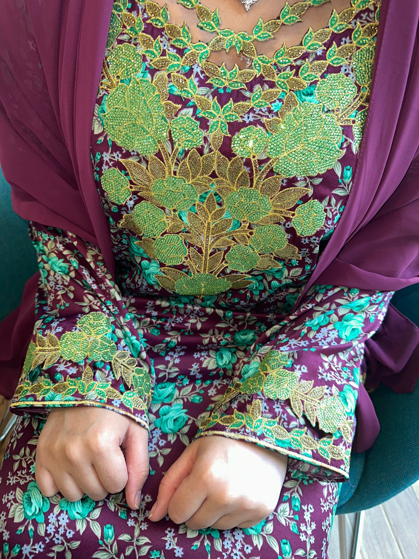 Dark purple with green
