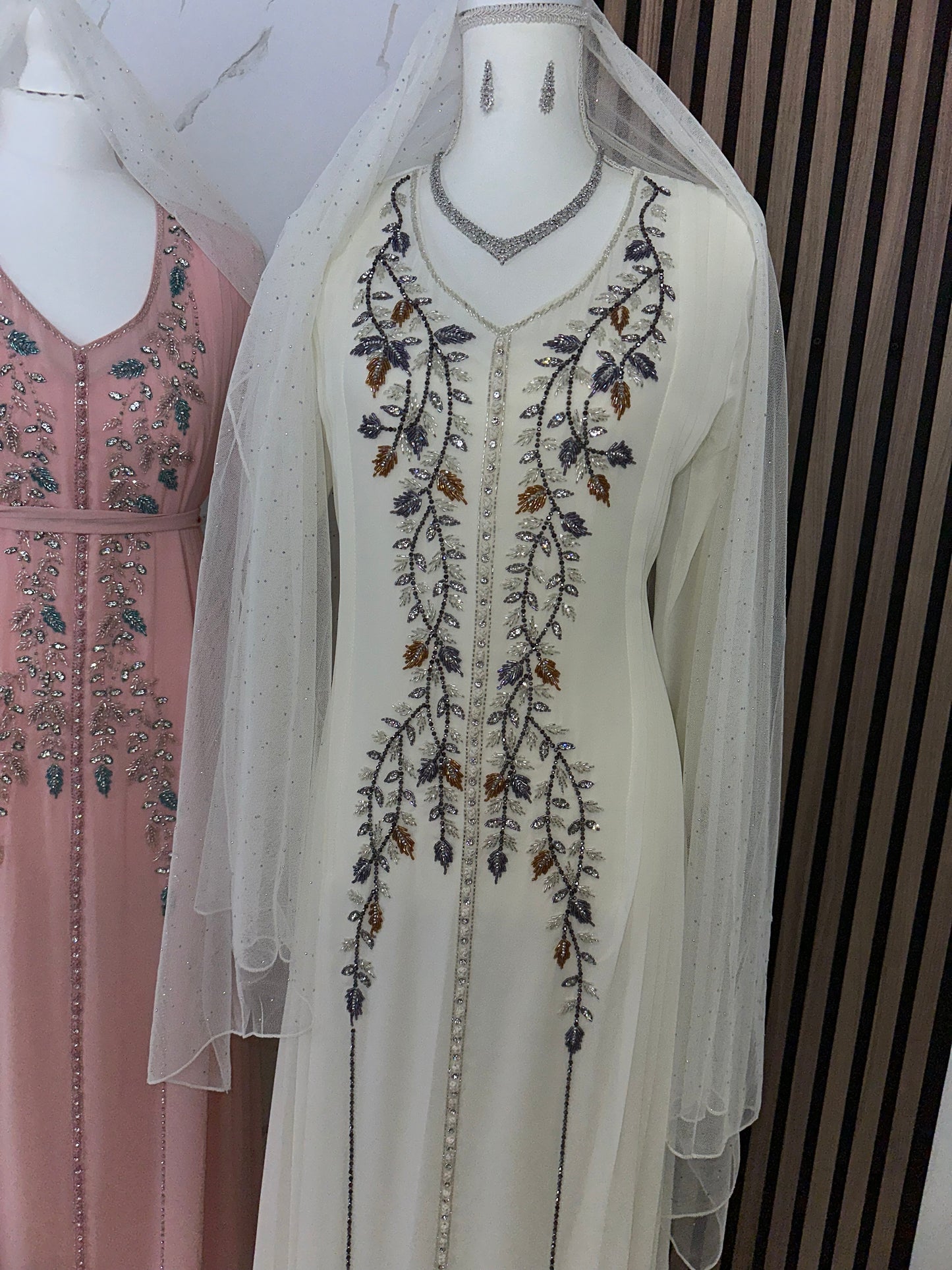 Double chiffon caftan dress with handmade work with Sheila chiffon